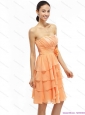 2015 Strapless Short Prom Dresses with Ruching and Hand Made Flower