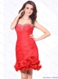 Beading Red Sweetheart Christmas Party Dresses with Hand Made Flowers and Ruching