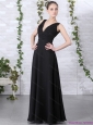 Modest 2015 Affordable V Neck Floor Length Prom Dress in Black