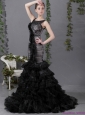 Modest 2015 Elegant Mermaid Prom Dress with Ruffled Layers and Brush Train
