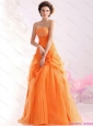 Modest 2015 Luxurious Strapless Orange Red Prom Dress with Hand Made Flowers and Beading