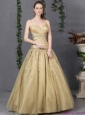 Modest 2015 Spaghetti Straps Champagne Prom Dress with Ruching and Beading