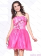One Shoulder Hot Pink Short Prom Dresses with Ruching and Beading