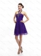 Purple Beading Halter Top 2015 Christmas Party Dresses with Ruching