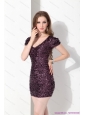 2015 Luxurious V Neck Mini Length Christmas Party Dress with Sequins
