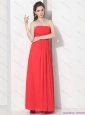 2015 Wonderful Strapless Empire Coral Red Christmas Party Dress with Ruching