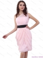 2015 Baby Pink One Shoulder Short Size Prom Dresses with Ruching