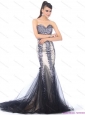Elegant 2015 Sweetheart Mermaid Plus Size Prom Dress with Beading and Brush Train