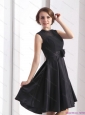 2015 Perfect Black Knee Length Plus Size Prom Dress with Bowknot