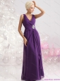 Elegant V Neck Floor Length Plus Size Prom Dress with Beading and Ruching