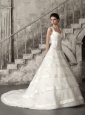 2015 New Beaded Brush Train Ruched Wedding Dresses in White