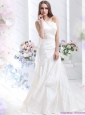 2015 New Pleated One Shoulder White Wedding Dresses with Brush Train