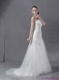 2015 New Ruffled White Wedding Dresses with Sequins and Brush Train