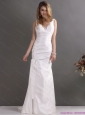 2015 New and Perfect White V Neck Ruching Bridal Dresses with Brush Train