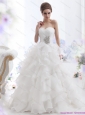 2015 New and Pretty Beading and Ruffled Layers Brush Train Wedding Dresses in White