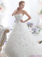 2015 New Beading Sweetheart White Bridal Gown with Ruffles and Brush Train