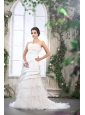 2015 New Ruffled Layers White Wedding Dresses with Brush Train