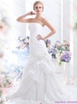 2015 New Ruffles Strapless White Bridal Gowns with Hand Made Flower