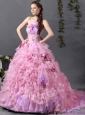 2015 New Sweetheart Ruffles 2015 Wedding Dresses with Hand Made Flower