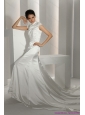 2015 New White High Neck Wedding Dresses with Cathedral Train and Beading