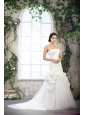 2015 New White Strapless Ruffled Wedding Dresses with Brush Train