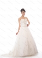 2015 New White Sweetheart Chapel Train Bridal Gowns with Beading and Appliques