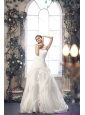 2015 New White Sweetheart Ruching Wedding Dresses with Brush Train