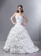 2015 New White Sweetheart Wedding Dresses with Hand Made flowers and Brush Train
