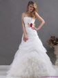 2015 Plus Size Ruffles Strapless White Wedding Dresses with Hand Made Flower
