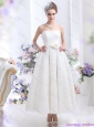Brand New Strapless Ankle Length Lace Wedding Dress with Hand Made Flowers