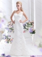 Discount White Column Lace Wedding Dresses with Brush Train and Hand Made Flower