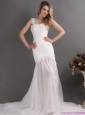 Laced White One Shoulder Wedding Gowns with Chapel Train