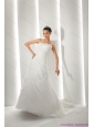Plus Size Brush Train Ruching White Wedding Dresses with Appliques