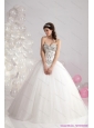 Plus Size Ruffled White Sweetheart Wedding Dresses with Brush Train and Rhinestone