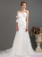 Plus Size Ruffles Strapless Bownot White Wedding Dresses with Brush Train