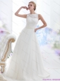Plus Size White High Neck Laced Wedding Dresses with Brush Train