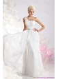 Plus Size White One Shoulder Wedding Dresses with Ruching and Beading