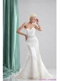Pretty White Sweetheart Laced Wedding Dresses with Sequins and Brush Train