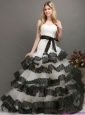 Sash and Lace Strapless 2015 New Wedding Dresses in White and Black
