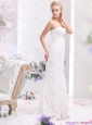 White Sweetheart Beading and Lace Wedding Dresses with  Brush Train