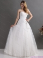 White Sweetheart Lace and Ruching Bridal Gowns with Brush Train