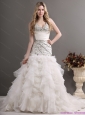 2015 Plus Size Halter Top Wedding Dress with Beading and Ruffles
