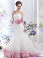 2015 Plus Size Strapless Mermaid Wedding Dress with Ruching and Hand Made Flowers