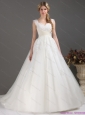 Plus Size Sequines Lace Sweetheart White Wedding Dresses with Brush Train