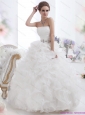 Plus Size White Strapless Ruffles and Ruching Wedding Gown for 2015