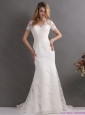 2015 New and Classical V Neck Lace Wedding Dress with Short Sleeves