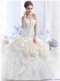 2015 New Strapless Wedding Dress with Hand Made Flowers