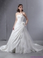 2015 New Strapless Wedding Dress with Hand Made Flowers and Ruching
