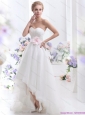 2015 New Sweetheart High Low Wedding Dress with Lace and Hand Made Flowers