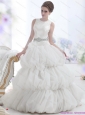 New 2015 Romantic Scoop Wedding Dress with Beading